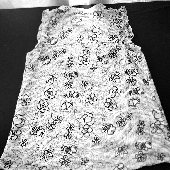 Susan Lawrence Black & White Floral Embroidered Sleeveless Flutter Trim Blouse M - Picture 5 of 9